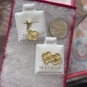 14K Gold Kids Flower Pendant and Earrings Set